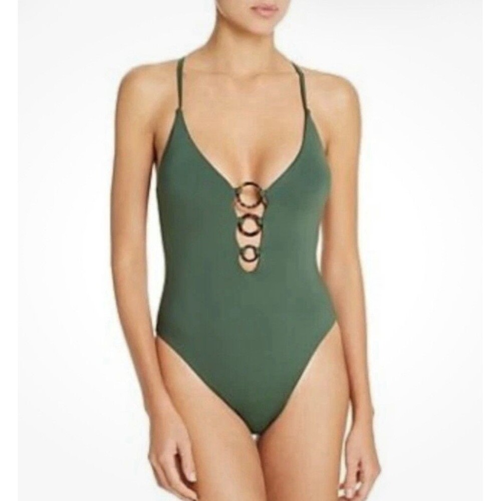 Seafolly Olive Leaf 3 Ring Front Maillot One Piece Swimsuit Women’s Size 12 NWT